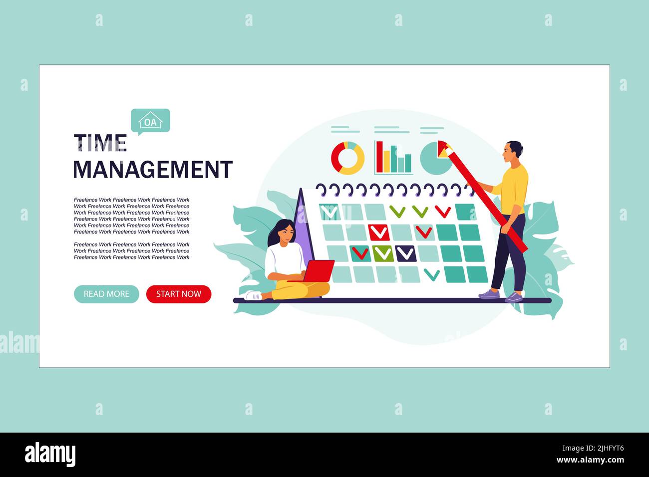 Timing and project scheduling. Landing page. Concept of time management