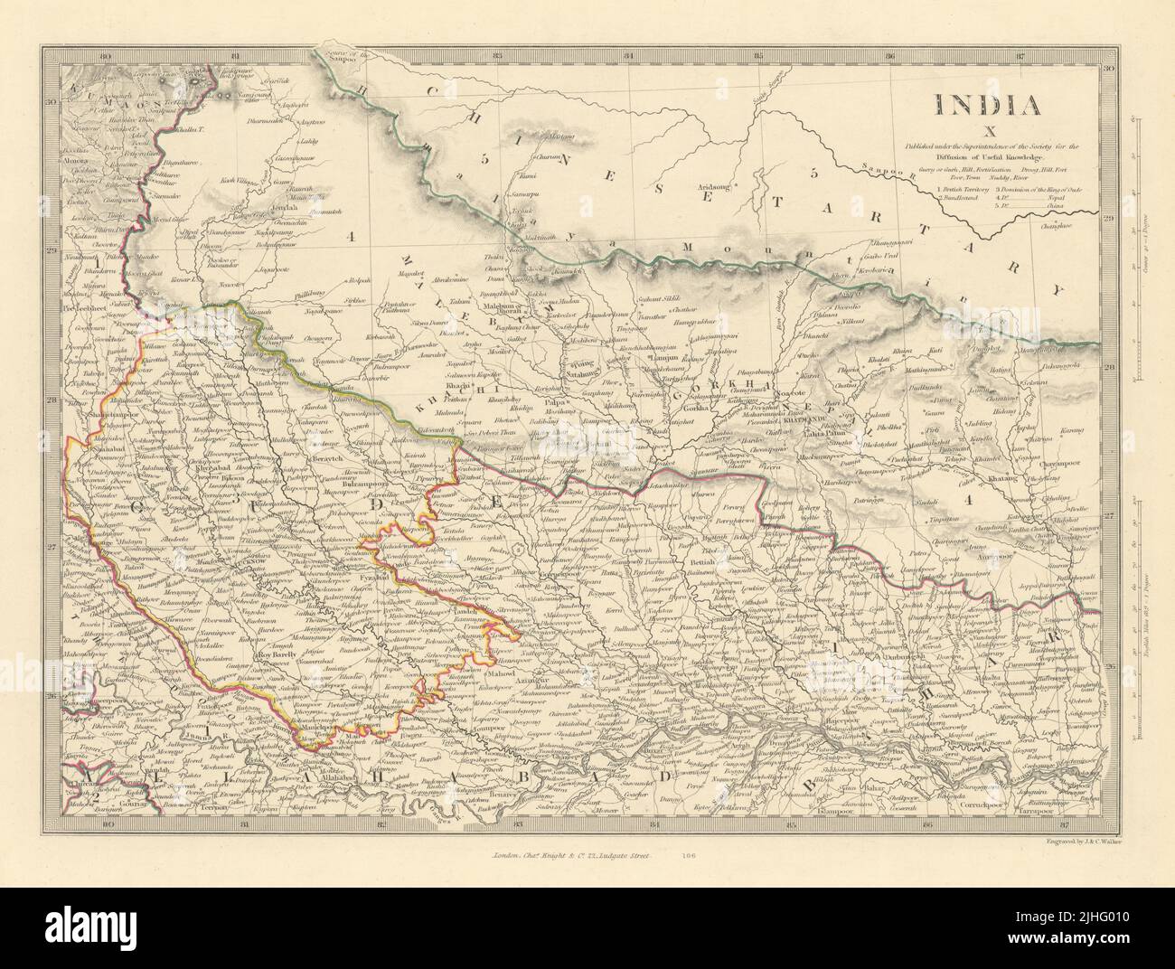 INDIA X. NEPAL & NORTHERN INDIA. Oude to Allahabad. Awadh Gorkha. SDUK 1851 map Stock Photo