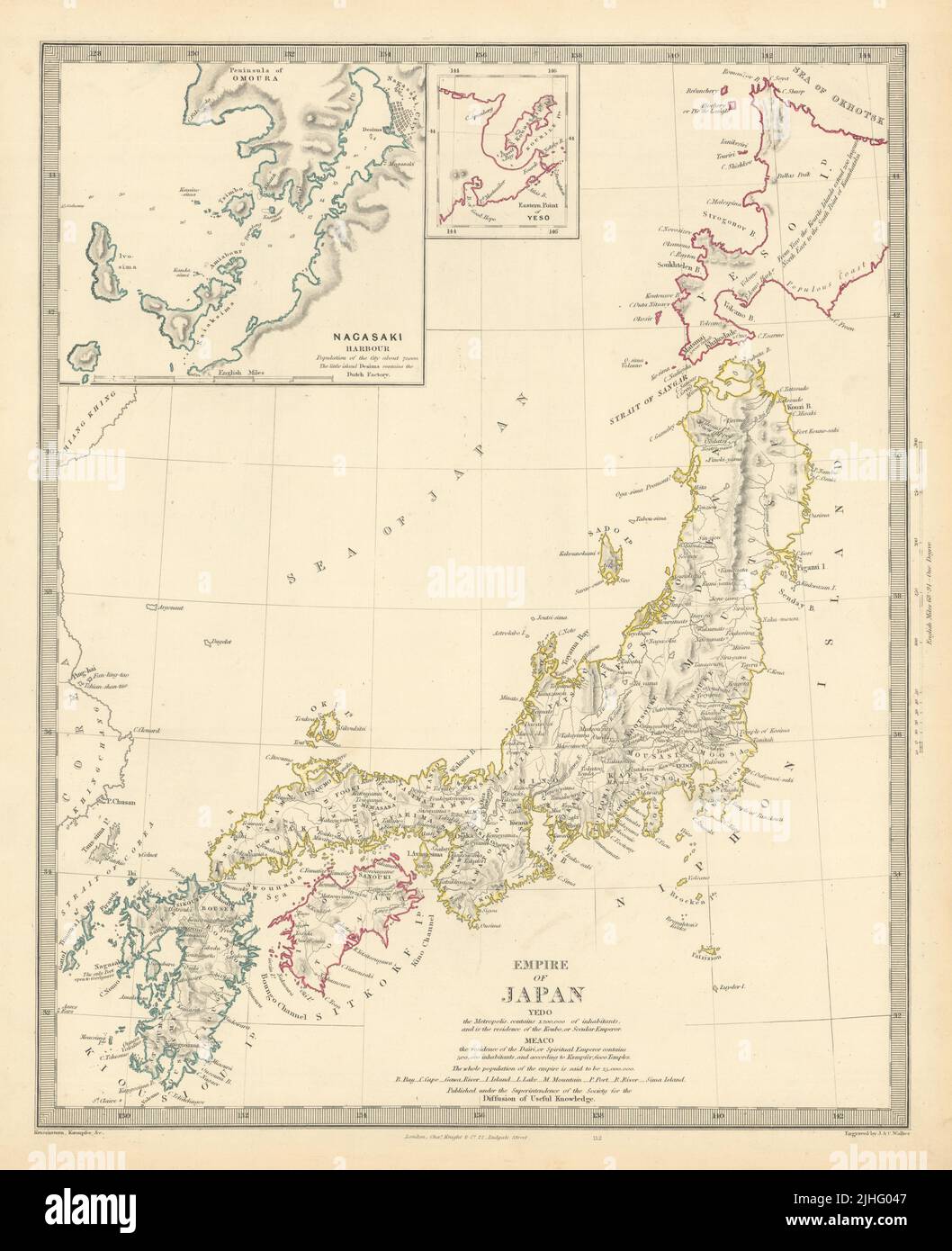 EMPIRE OF JAPAN. Inset Nagasaki Harbour; Yeso. Niphon Nippon. SDUK 1851 map Stock Photo
