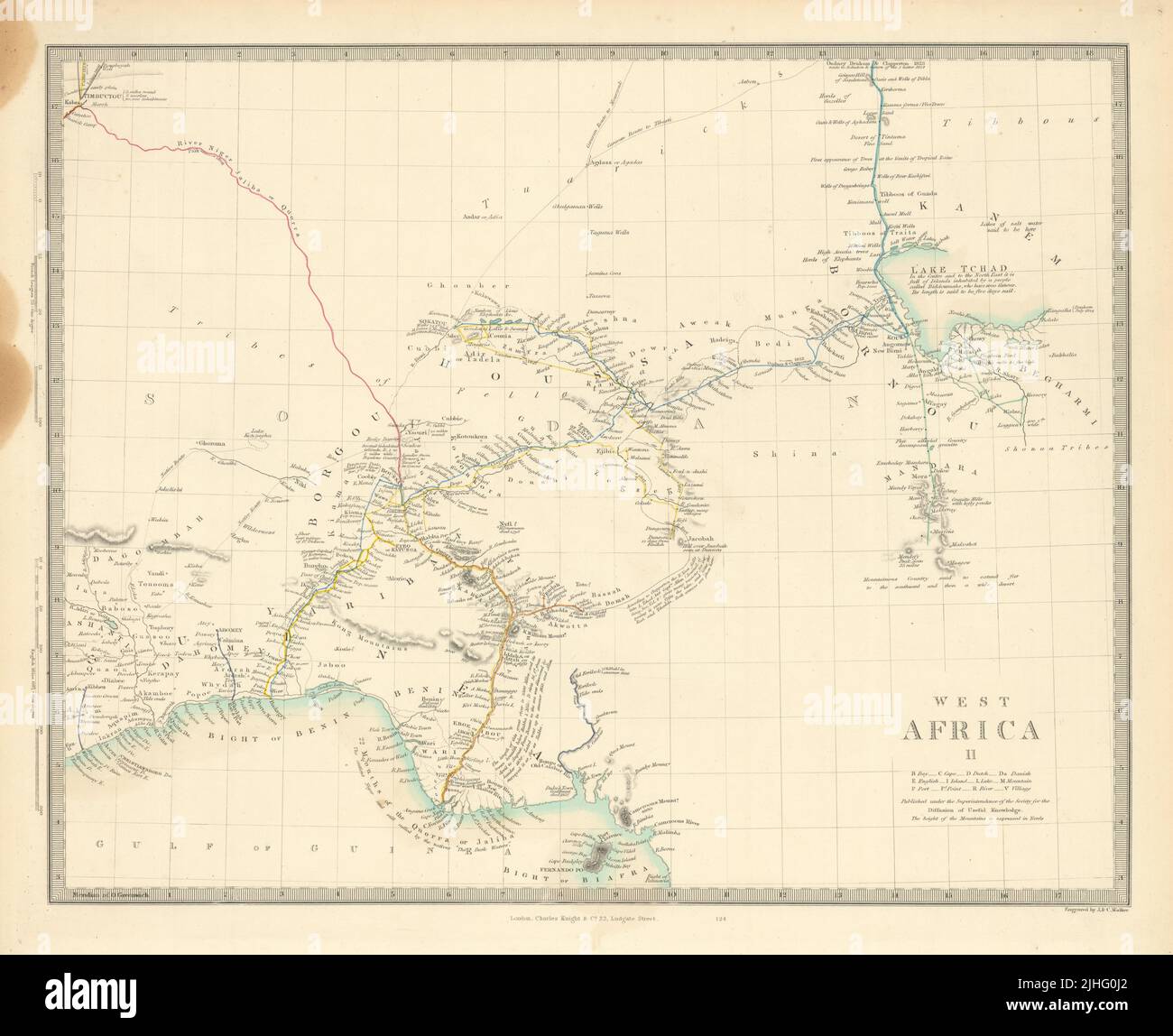 WEST AFRICA II. NIGERIA. Bight of Benin-Lake Chad. Yariba Houssa. SDUK 1851 map Stock Photo