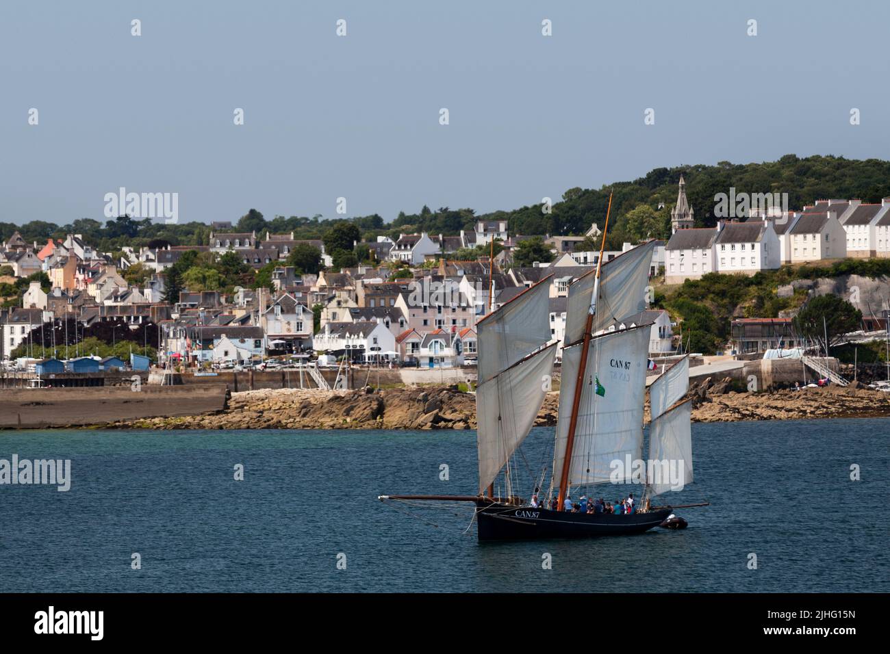Douarnenez, France - July 17 2022: La Cancalaise is a bisquine replica built in 1987 in Cancale. She is rigged as a three-masted fishing lugger with f Stock Photo
