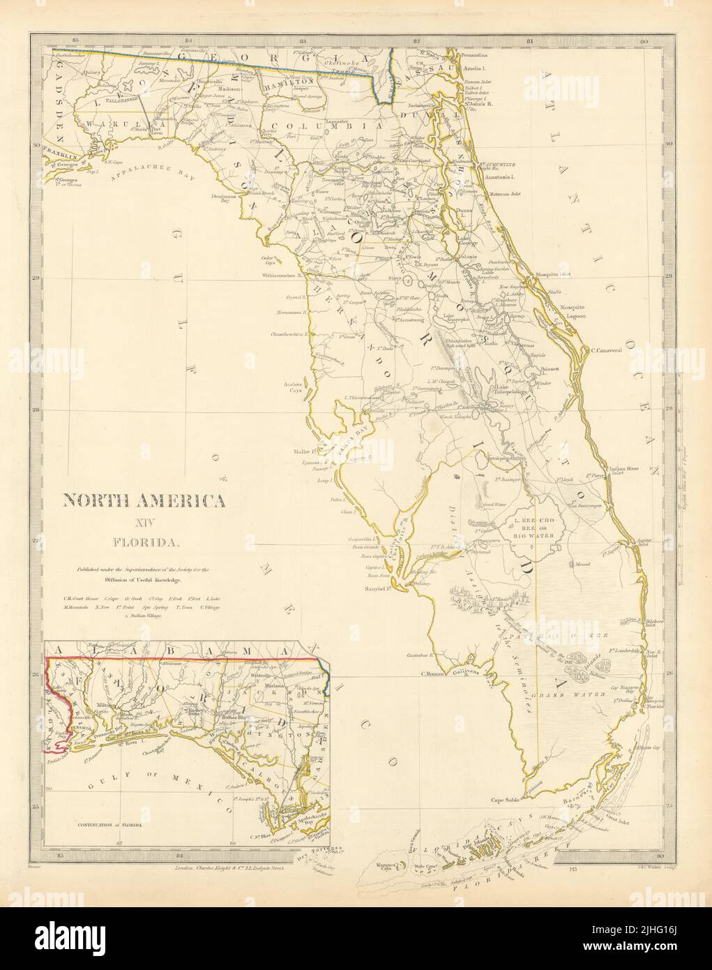 FLORIDA showing Seminole Indian district & forts. Keys. SDUK 1851 old map Stock Photo