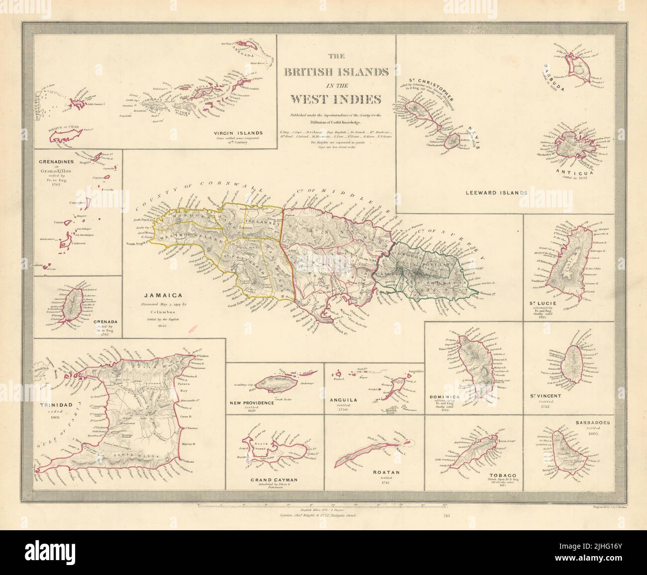 BRITISH WEST INDIES ISLANDS. Jamaica Antilles Virgin Caymans. SDUK 1851 map Stock Photo