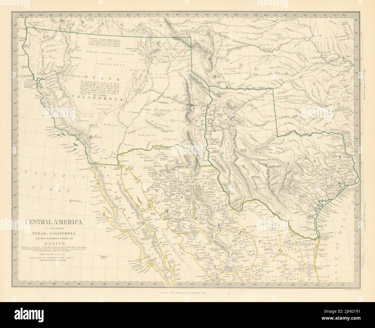 SOUTH WESTERN USA. Showing Republic of Texas & Mexican California. SDUK 1851 map Stock Photo