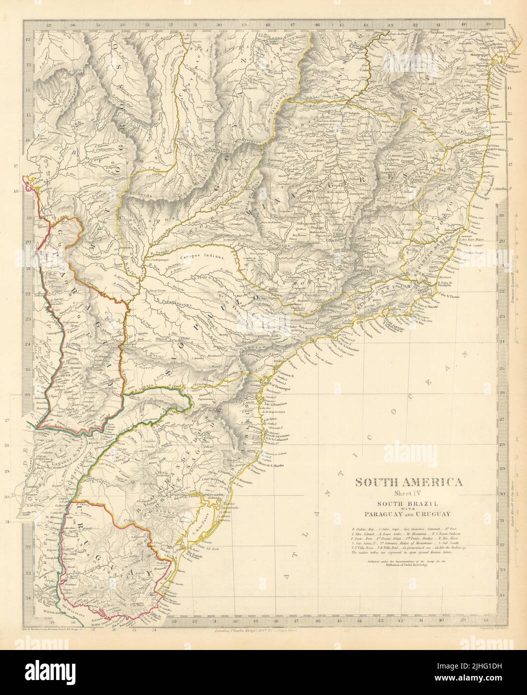 SOUTH BRAZIL PARAGUAY URUGUAY. Bahia Minas Gerais Sao Paolo. SDUK 1851 old map Stock Photo