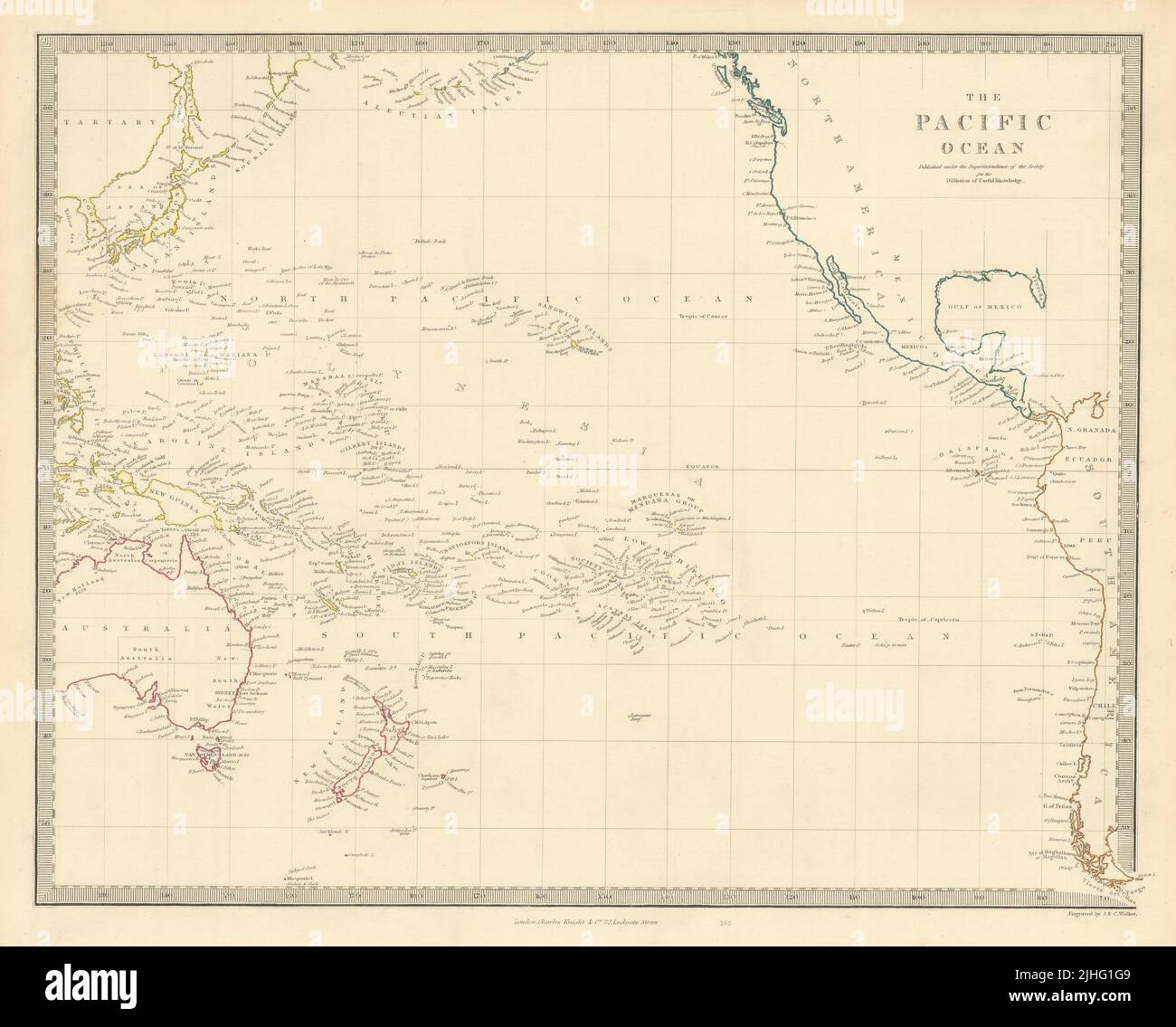 PACIFIC OCEAN. Australasia Polynesia Oceania Sandwich Islands. SDUK 1851 map Stock Photo