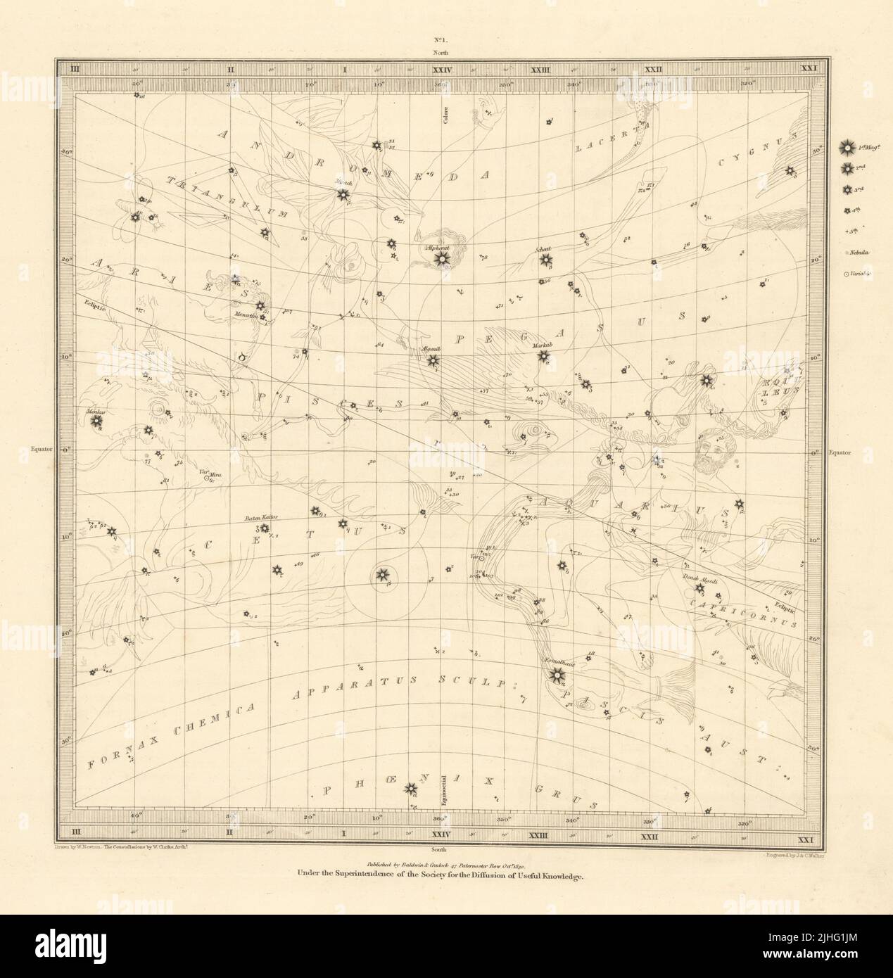 ASTRONOMY CELESTIAL. Star map. Star chart, I. Vernal Equinox. SDUK 1830 Stock Photo