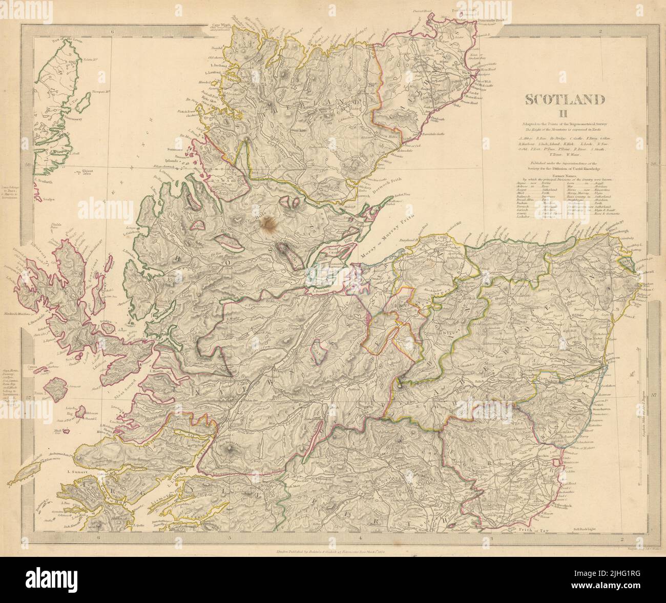 SCOTLAND NORTH. Shows castles & kirks. Inset former county names SDUK 1844 map Stock Photo
