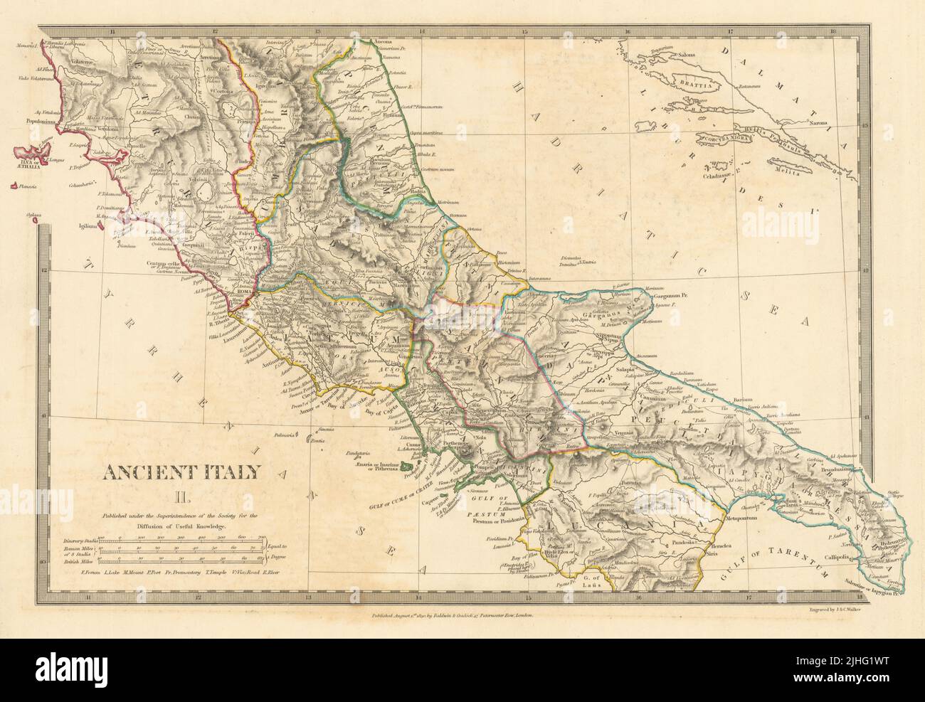ANCIENT ITALY.South.Apulia Latium Sabini Samnium Picenum Etruria.SDUK 1848 map Stock Photo