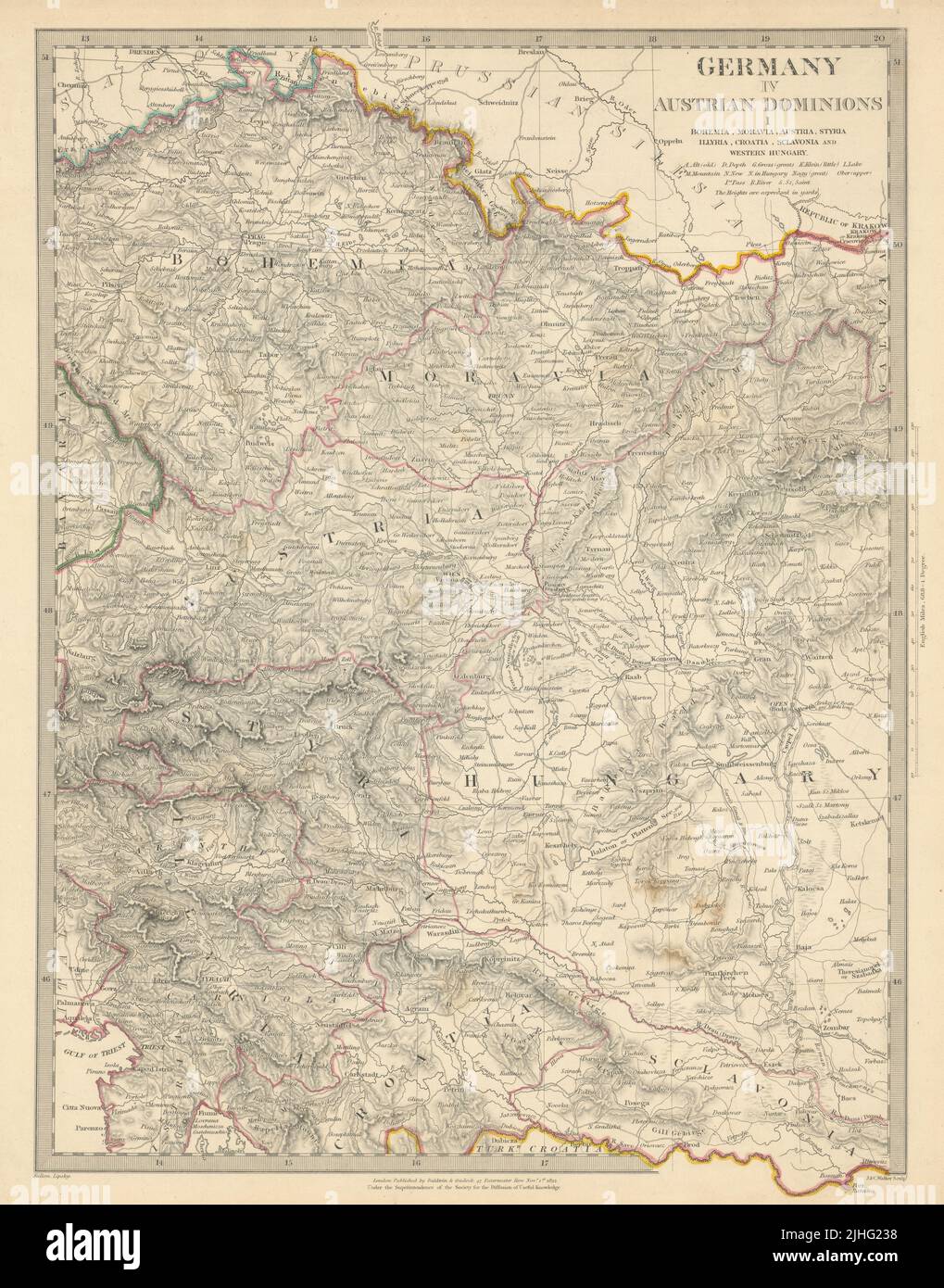 AUSTRIAN DOMINION.Bohemia Moravia Styria Illyria Croatia Hungary.SDUK 1844 map Stock Photo