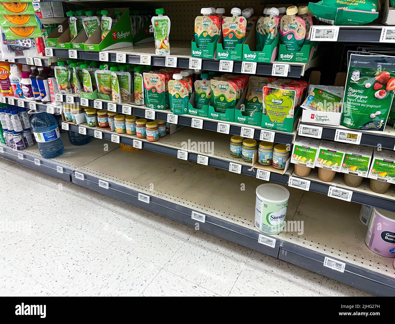 Vancouver,Canada - May 19, 2022: Empty shelves with baby formula inside of local Safeway Store due to shortage on the market Stock Photo