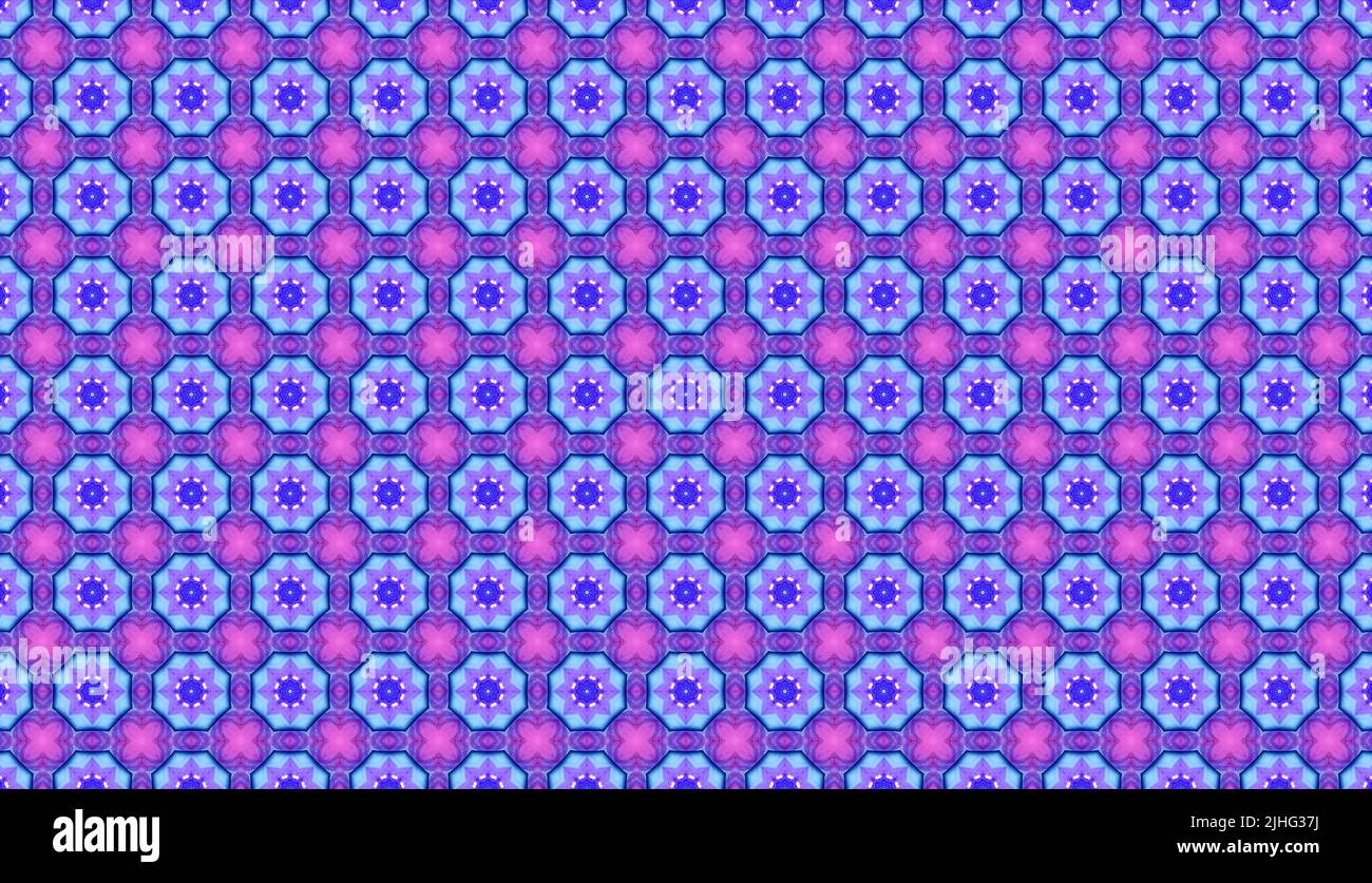 A seamless star and flower shape pattern with a pink and blue design Stock Photo
