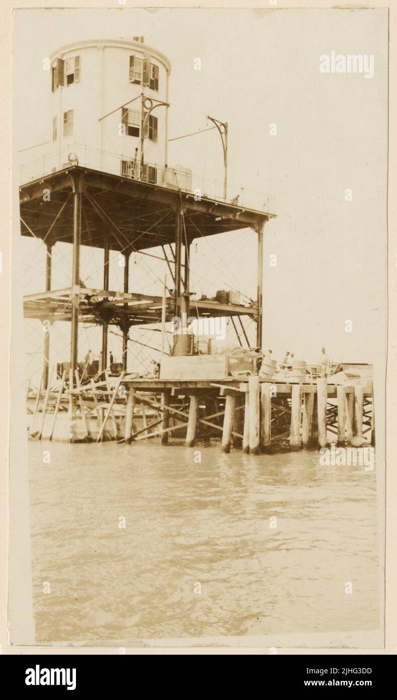 Texas Galveston. Galveston Jetty Light Station, Texas. Concrete wharf