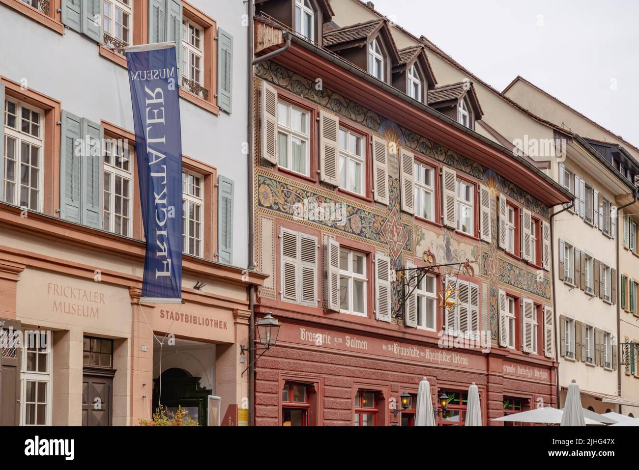View of the historic old buildings of Rheinfelden near Basel Stock Photo
