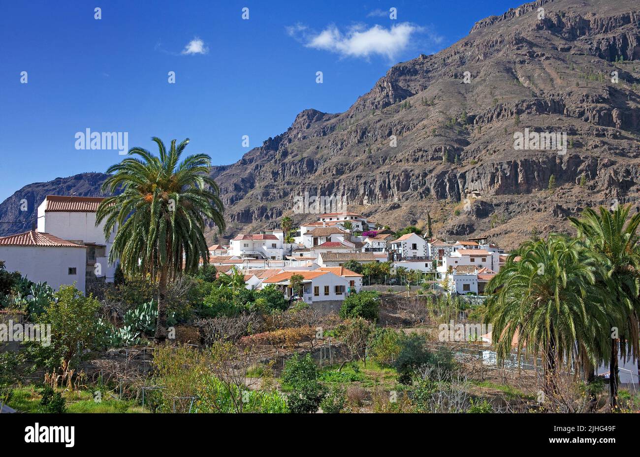 The small village Fataga, San Bartolome de Tirajana, Grand Canary, Canary islands, Spain, Europe Stock Photo