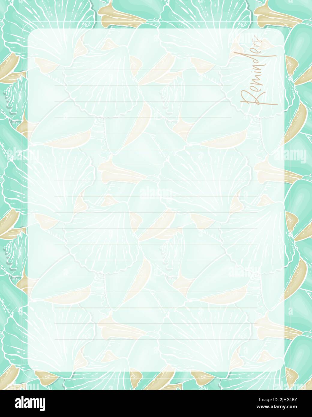 Reminder To do List , lined paper, pattern Seashell. Notes to do list planner. Vector illustration Stock Vector