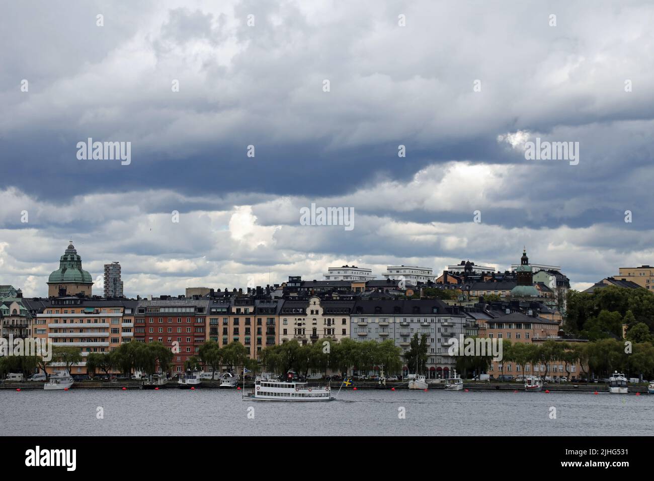 Shoreline of Kungsholmen in Stockholm viewed from Sodermalm Stock Photo