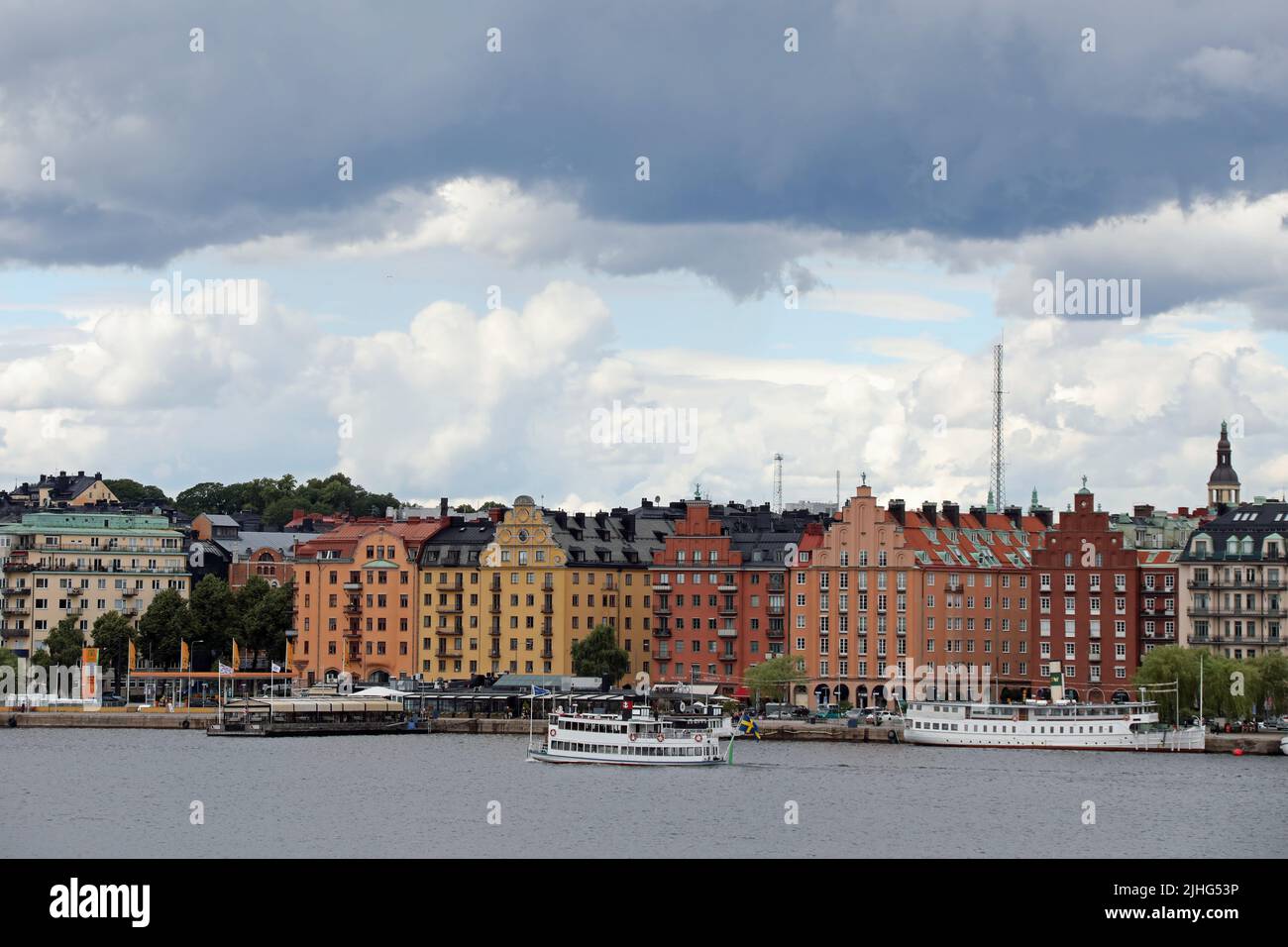Shoreline of Kungsholmen in Stockholm viewed from Sodermalm Stock Photo