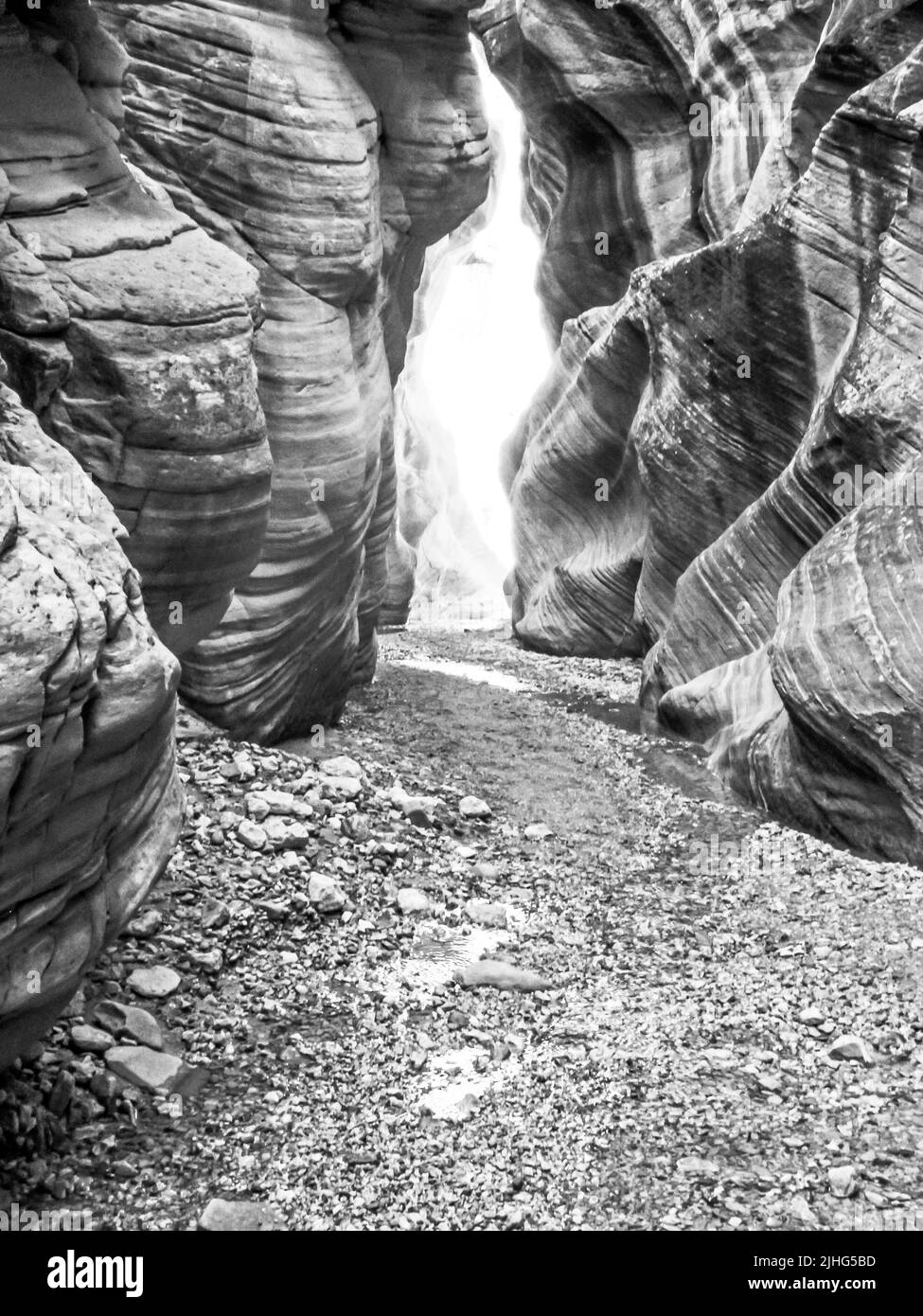 Black and White view of the Textures within a Slot Canyon in the Grand Staircase-Escalante National Monument, USA. Stock Photo