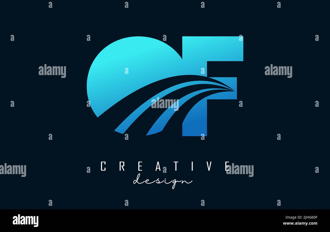 Creative blue letter OF o f logo with leading lines and road concept ...