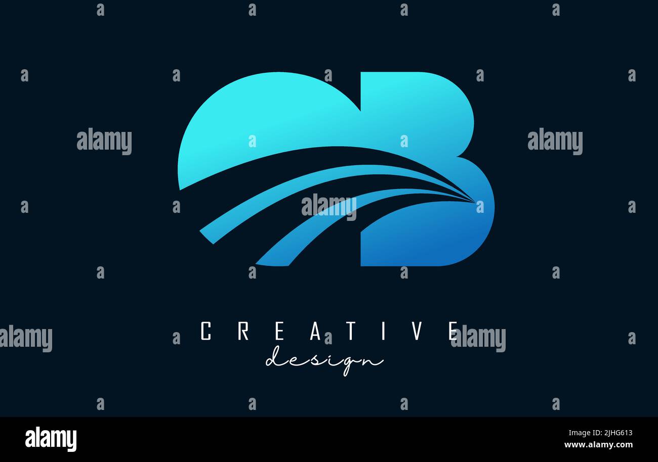 Creative blue letter OB o b logo with leading lines and road concept ...