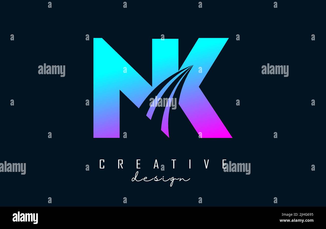 Creative colorful letter Nk n k logo with leading lines and road ...