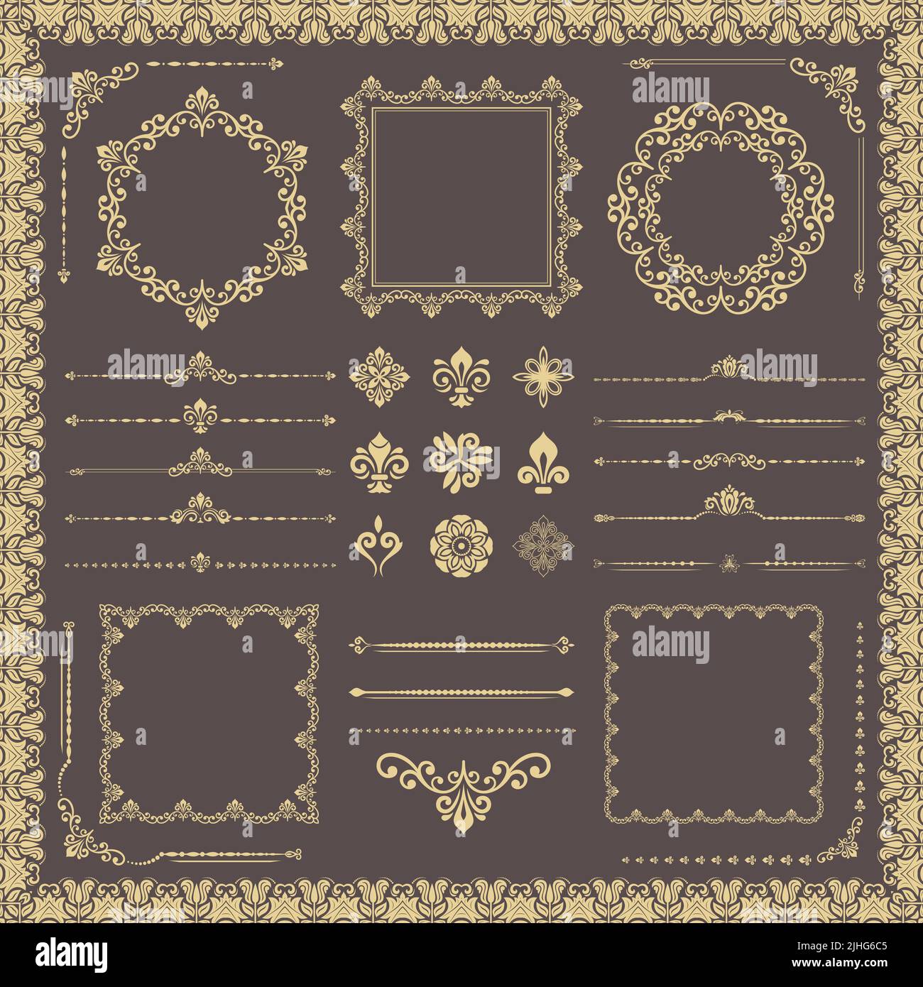 Vintage set of vector horizontal, square and round elements. Elements ...