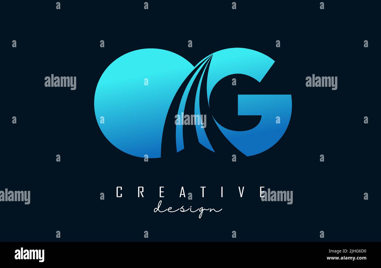 Creative blue letter OG o g logo with leading lines and road concept ...