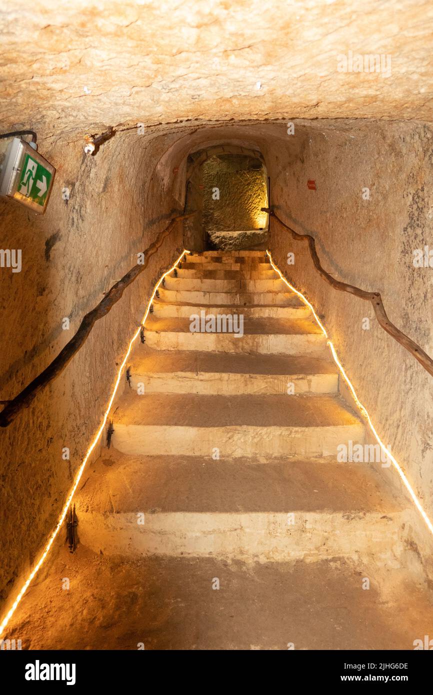 Cellar tunnel underground in the caves under Château de la Bourdaisière France Stock Photo