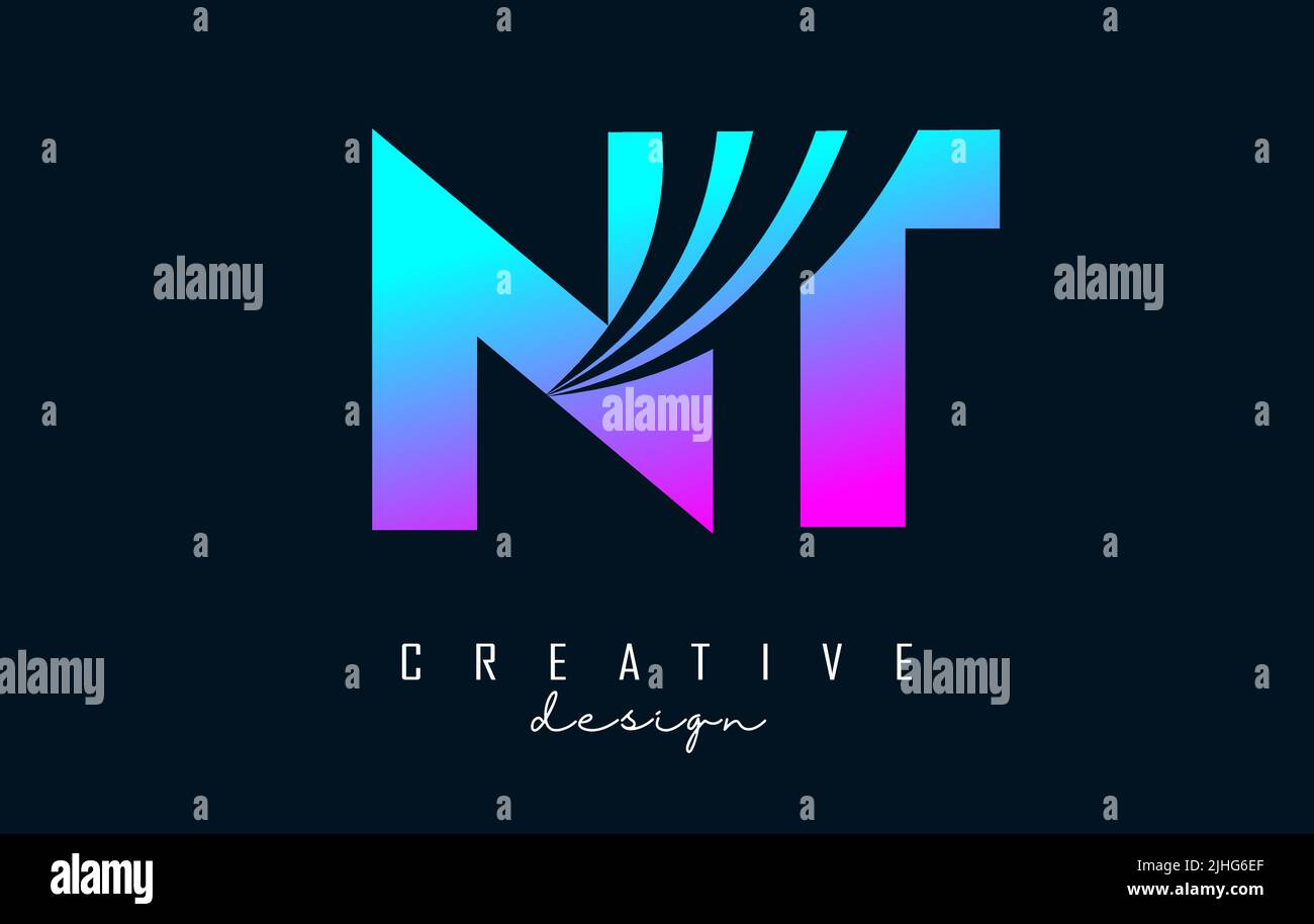 Creative colorful letter Nt n t logo with leading lines and road ...