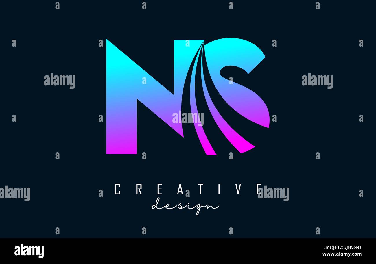 Creative colorful letter NS n s logo with leading lines and road ...