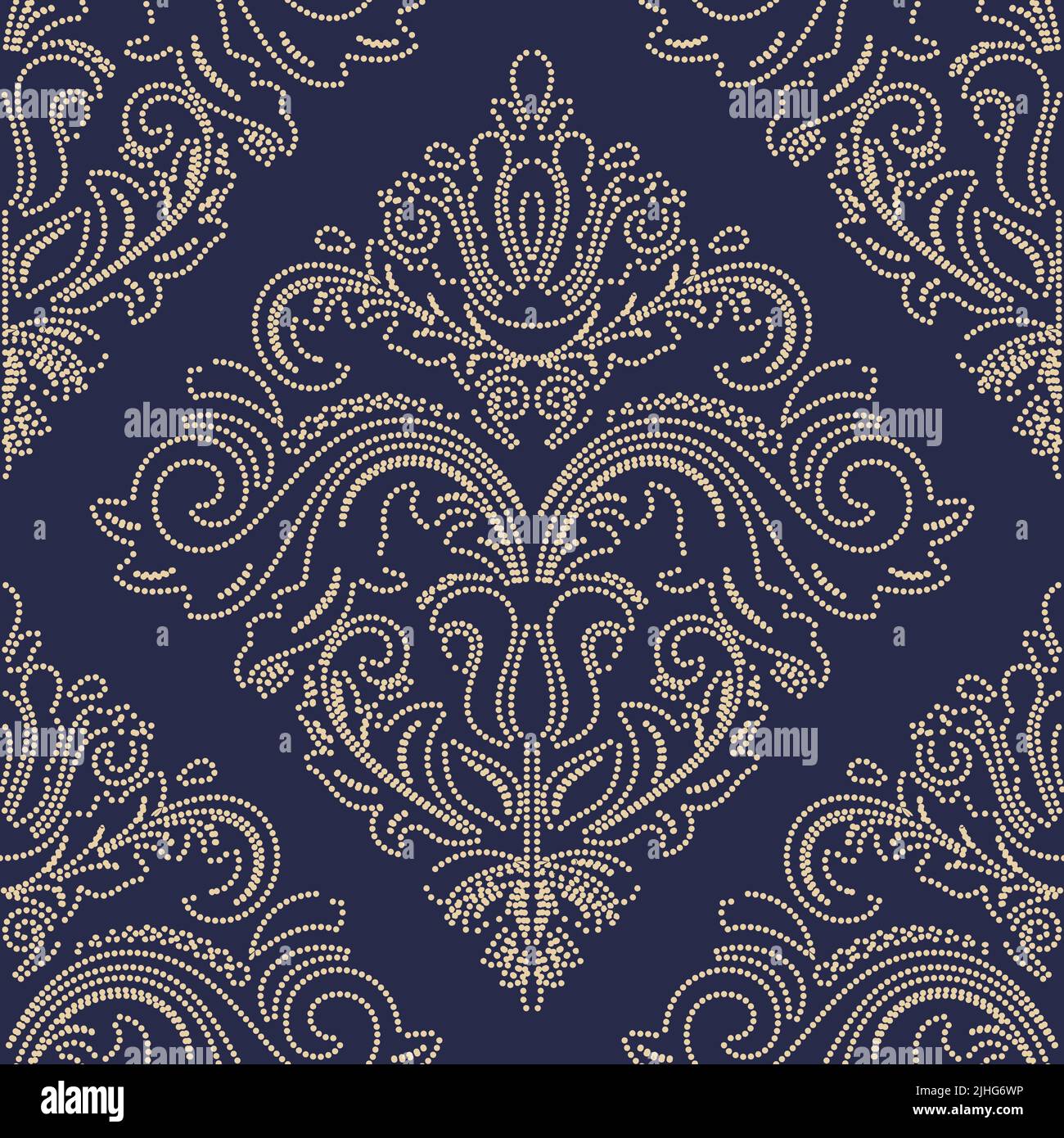 Classic seamless vector pattern. Damask orient navy blue and golden ...