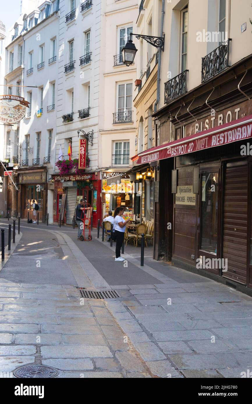 Parisian Street scene Rue Saint Sevrein Paris France Stock Photo