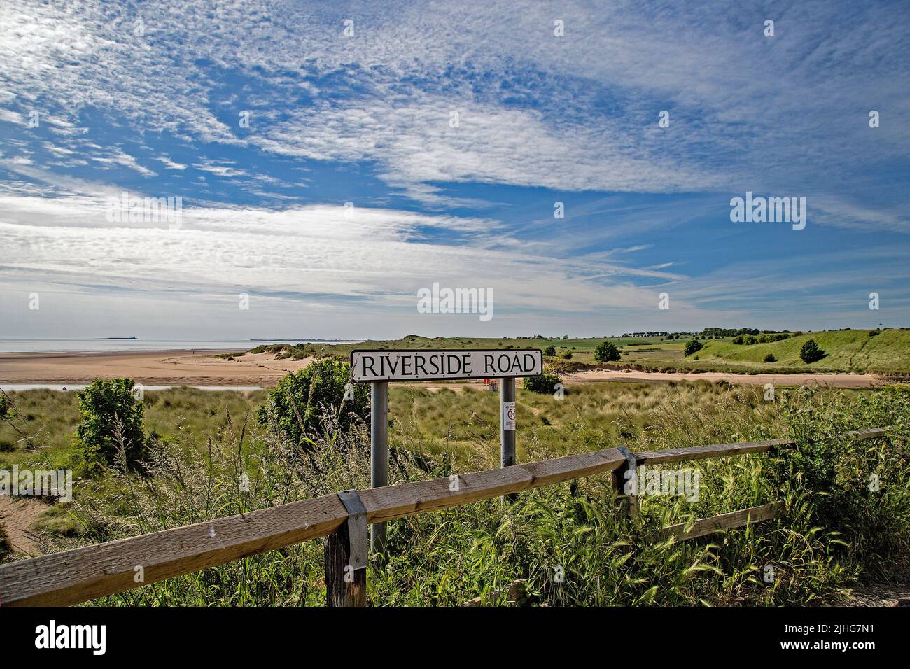 A view of the North Sea from Riverside Road, Alnmouth, Alnwick, Northumberland, UK Stock Photo