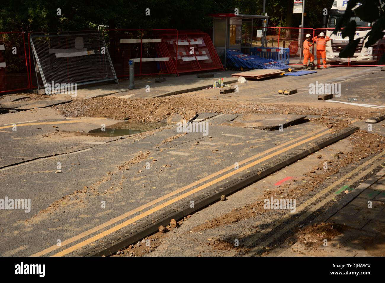 Hot weather causes a major road in Kingston upon Thames to crack and