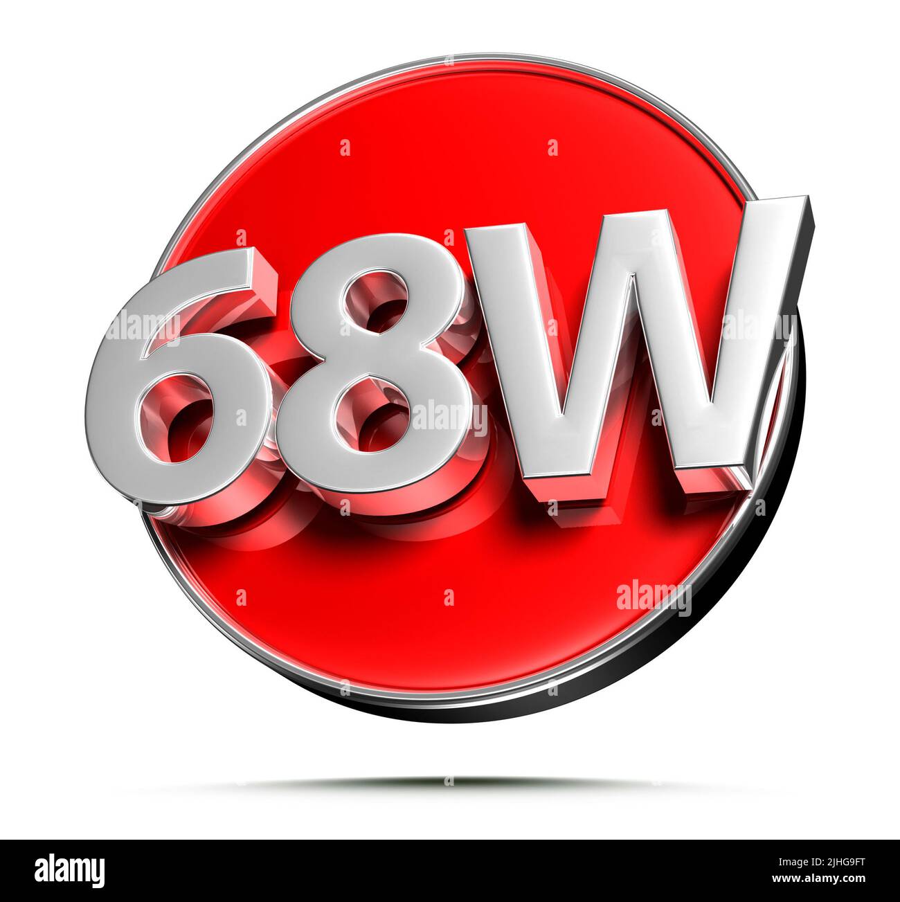 68W red circle 3D illustration on white background have work path Stock ...