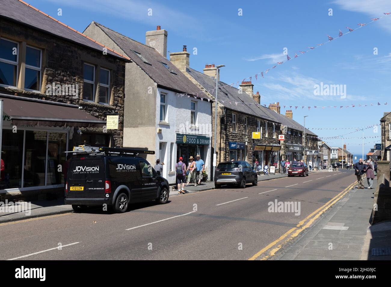 Main Street, Seahouses village, Northumberland, England, Stock Photo