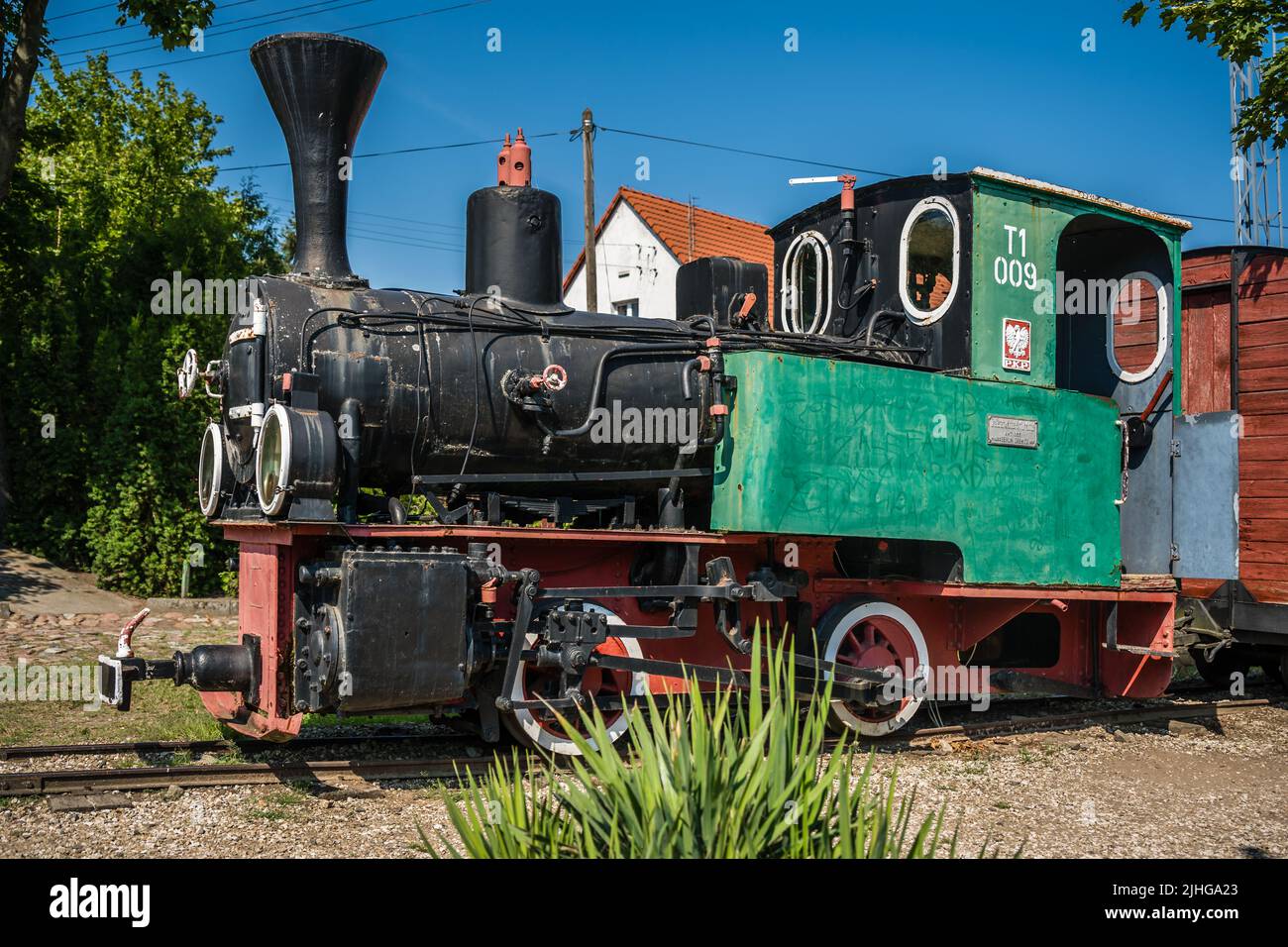 Wenecja, Poland - August 2020 : Old locomotive in narrow gauge train museum Stock Photo