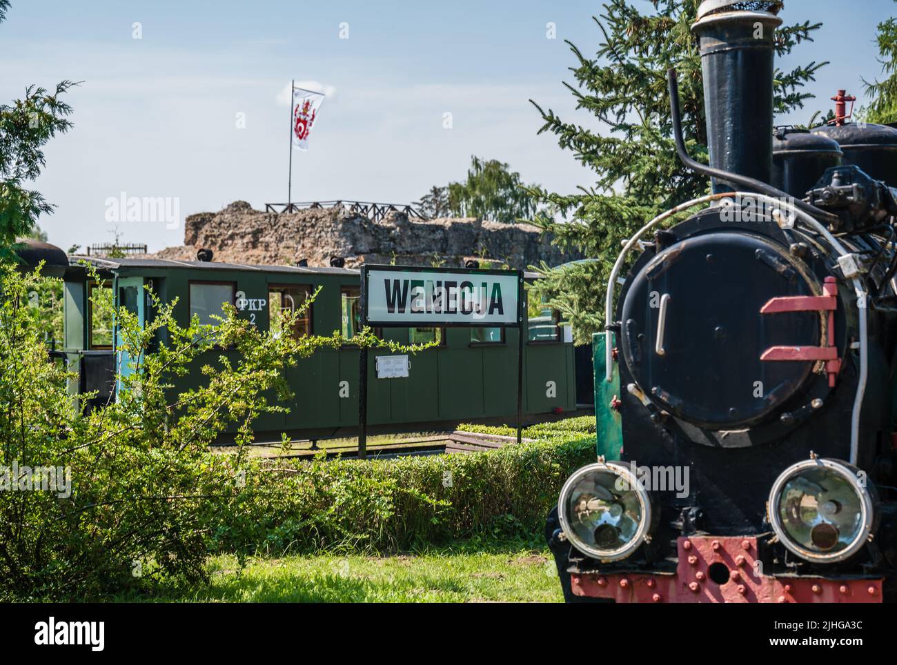 Wenecja, Poland - August 2020 : Old locomotive in narrow gauge train museum Stock Photo