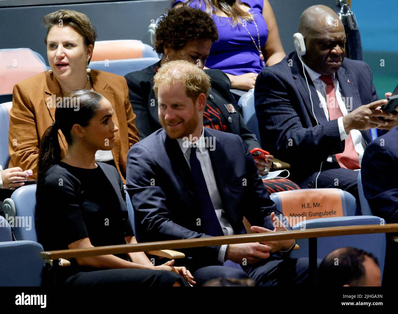 Britain's Prince Harry and his wife Meghan, Duchess of Sussex, attend the United Nations General Assembly celebration of Nelson Mandela International Day at the United Nations Headquarters in New York, U.S., July 18, 2022. REUTERS/Eduardo Munoz Stock Photo