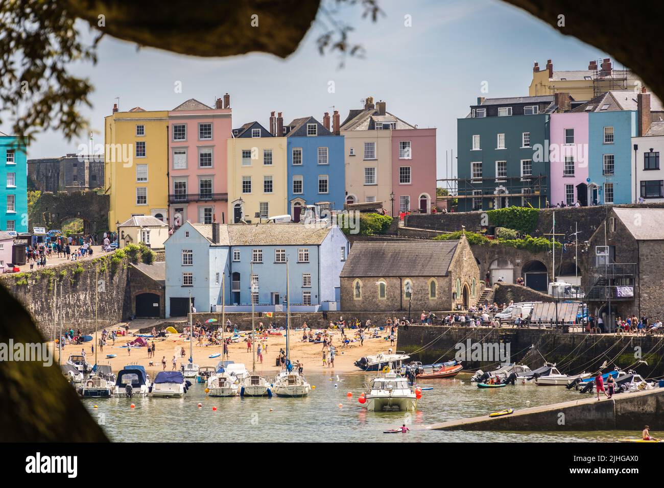 Tenby, Wales - May 2021 : Port and marina in the beautiful little town called Tenby in Pembrokeshire, Carmarthen Bay, Wales, Great Britain Stock Photo
