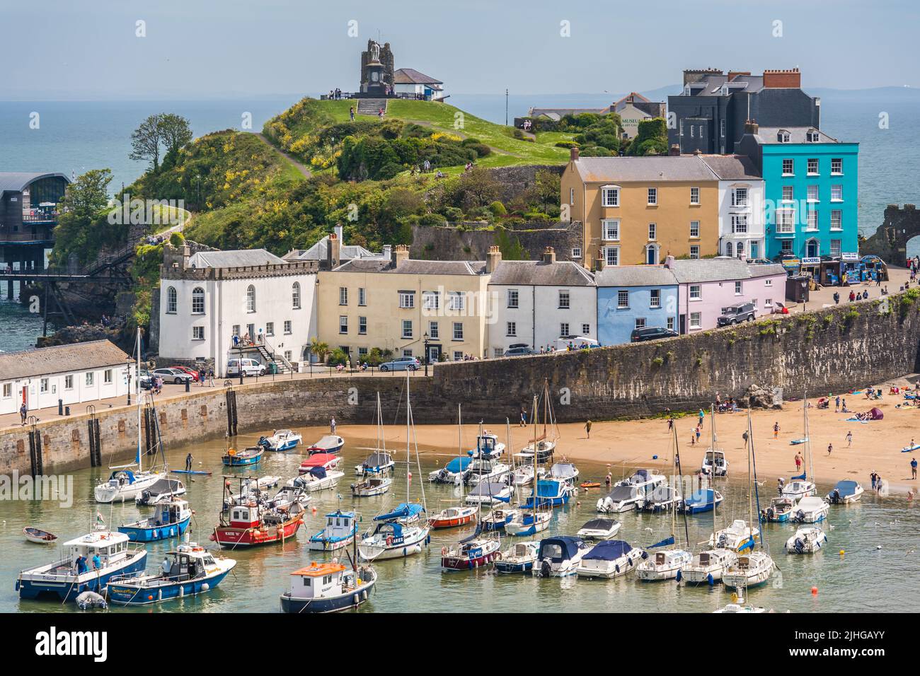 Tenby, Wales - May 2021 : Port and marina in the beautiful little town called Tenby in Pembrokeshire, Carmarthen Bay, Wales, Great Britain Stock Photo