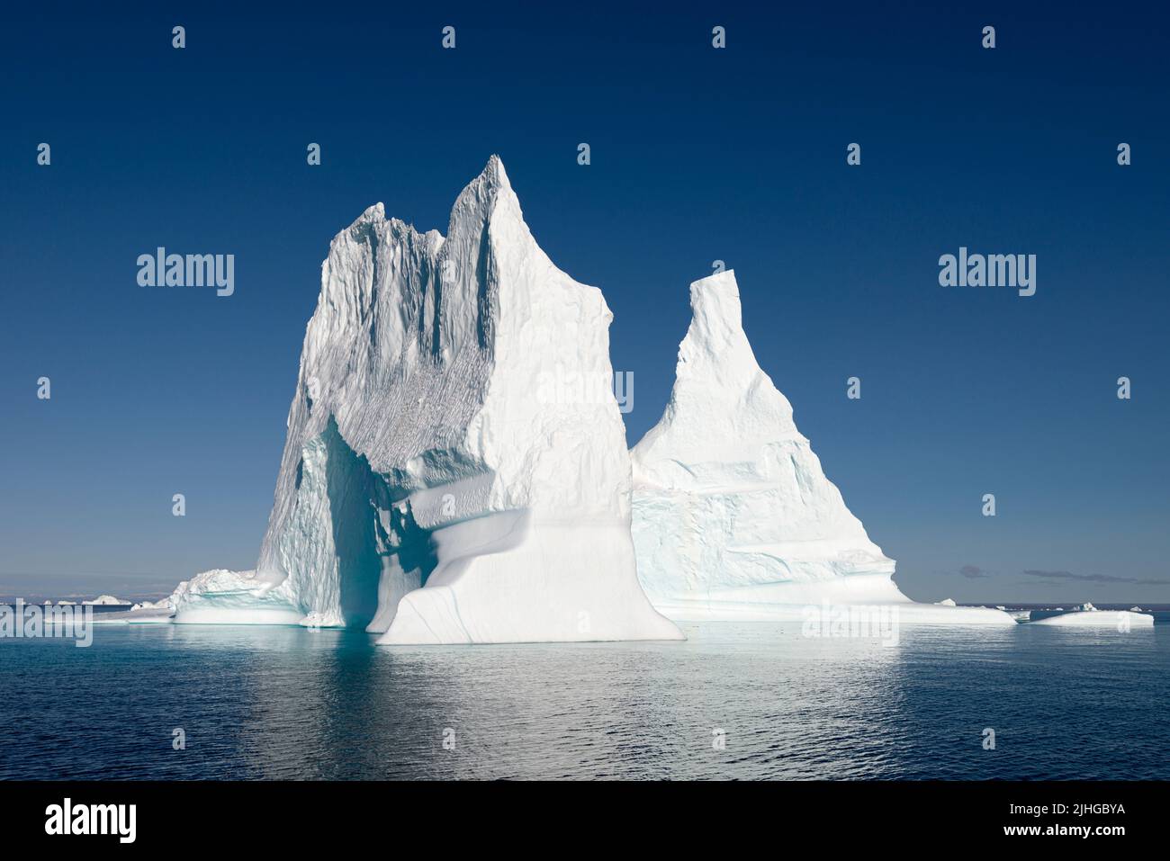 Icebergs in Hall Bredning fjord, in Scoresby Sound, east Greenland Stock Photo