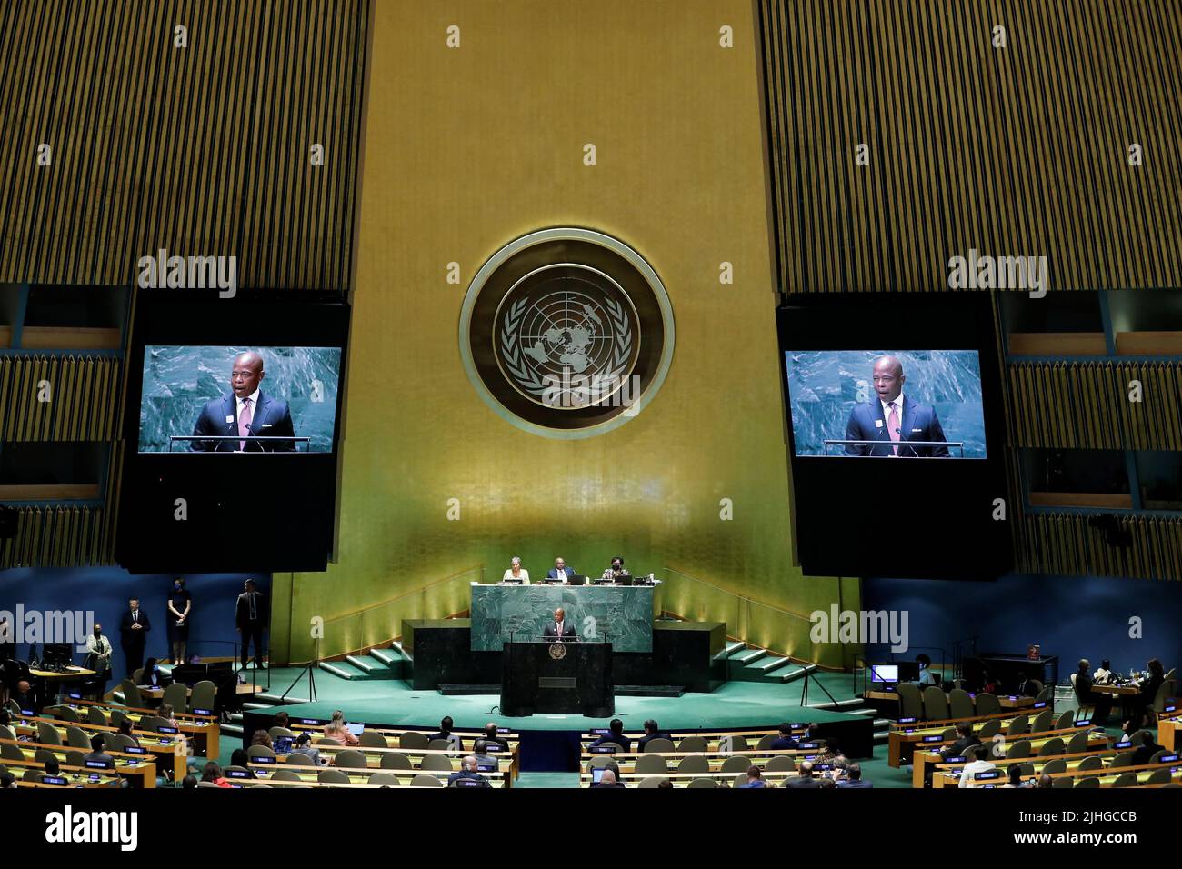 New York City mayor Eric Adams speaks at the United Nations General Assembly celebration of Nelson Mandela International Day at the United Nations Headquarters in New York, U.S., July 18, 2022. REUTERS/Eduardo Munoz Stock Photo