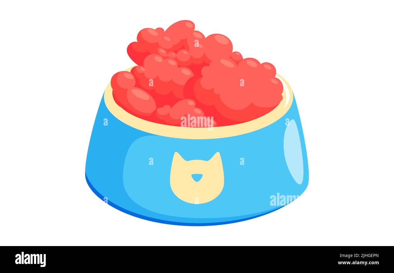 Pet bowl with food. Bowl for cat or dog for kibbles and water. Vector