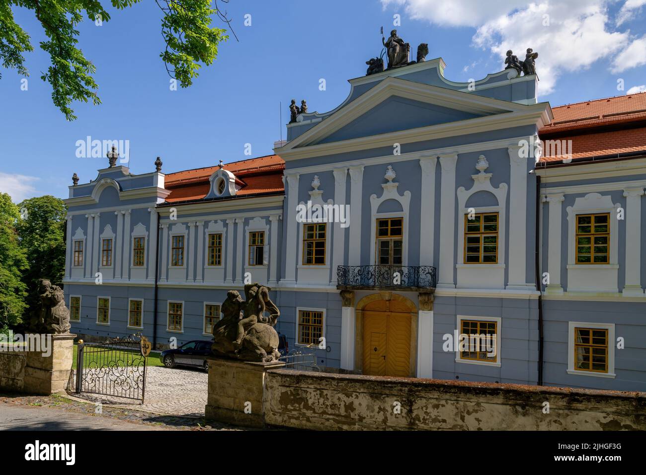 The Rococo chateau Peruc is one of the most valuable in Bohemia. The castle is located northwest of Prague near Louny - Stock Image