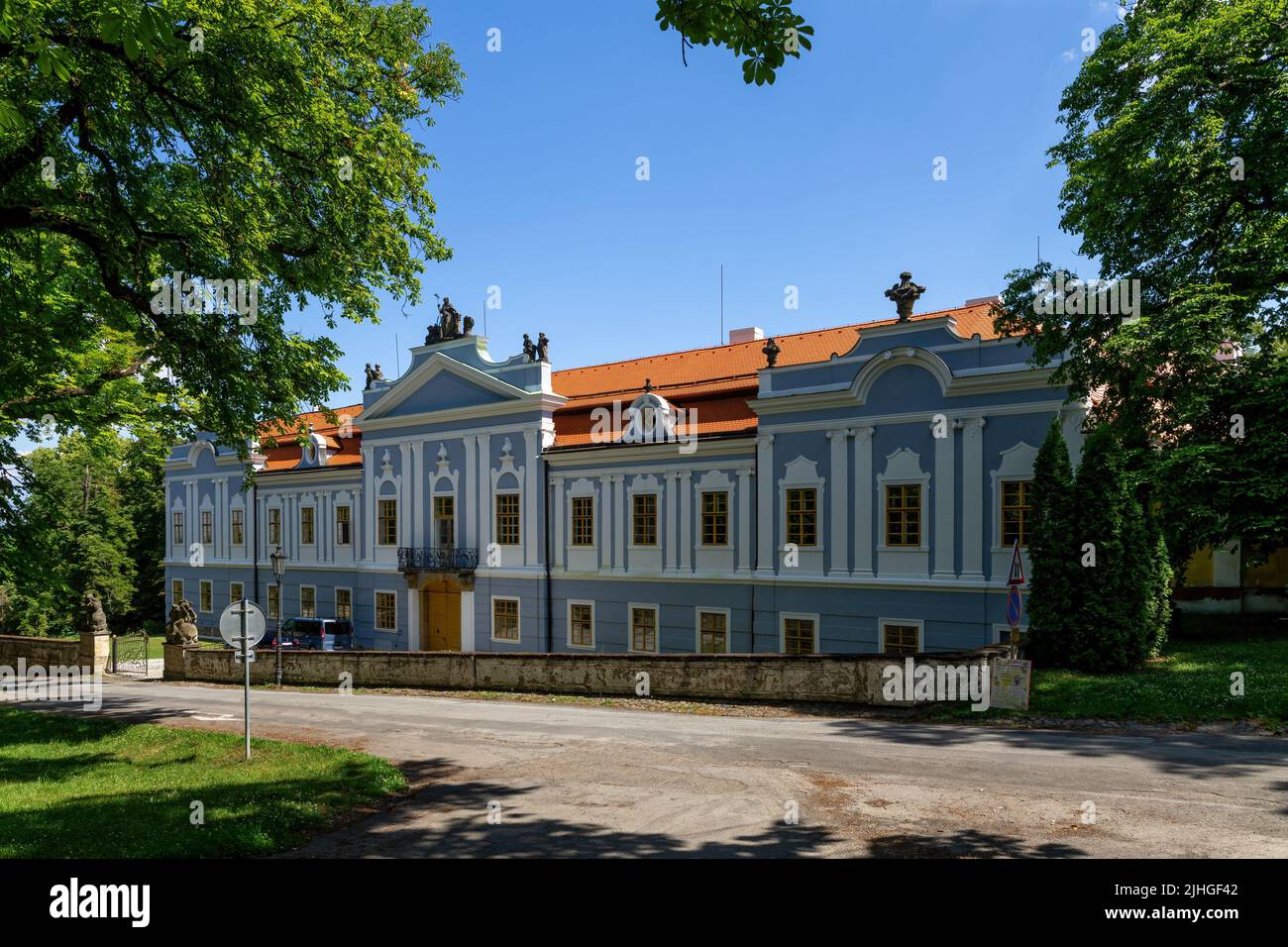 The Rococo chateau Peruc is one of the most valuable in Bohemia. The castle is located northwest of Prague near Louny - Stock Image