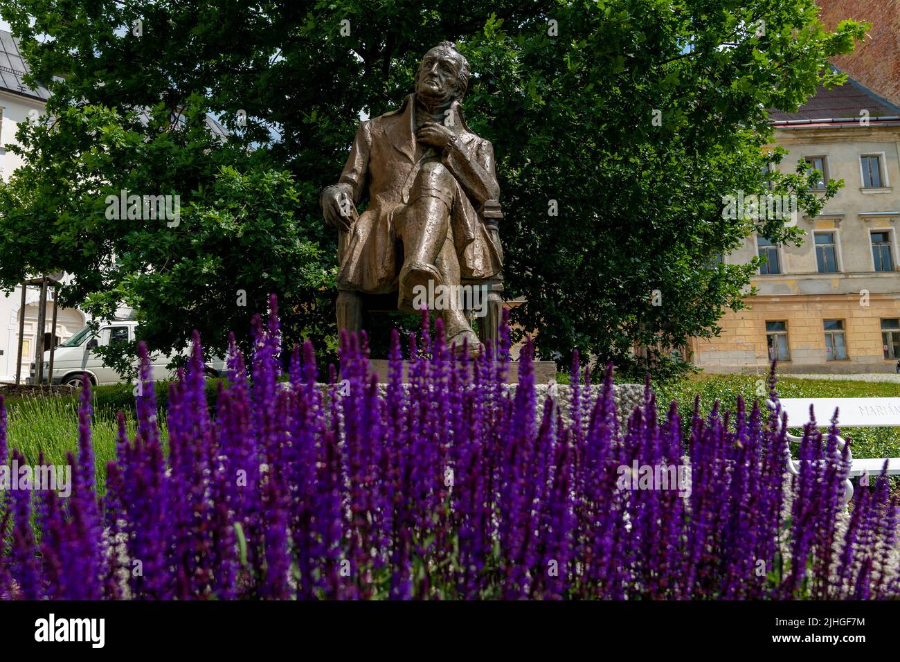 Marianske Lazne, Czech Republic - June 16, 2022: statue of the German poet Johann Wolfgang Goethe on Goethe Square in Mariánské Lázně (Marienbad) - Stock Image