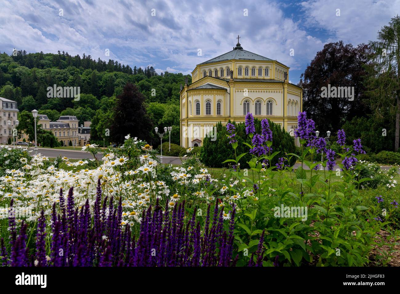 Catholic church in spa town Marianske Lazne (Marienbad) - Czech Republic, Europe - Stock Image