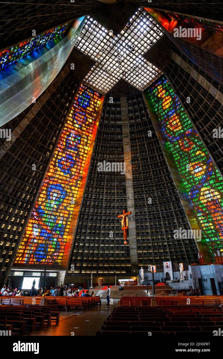 Interior of the Catedral Metropolitana de São Sebastião do Rio de Janeiro (Rio de Janeiro Cathedral), Centro, Rio de Janeiro, Brazil Stock Photo